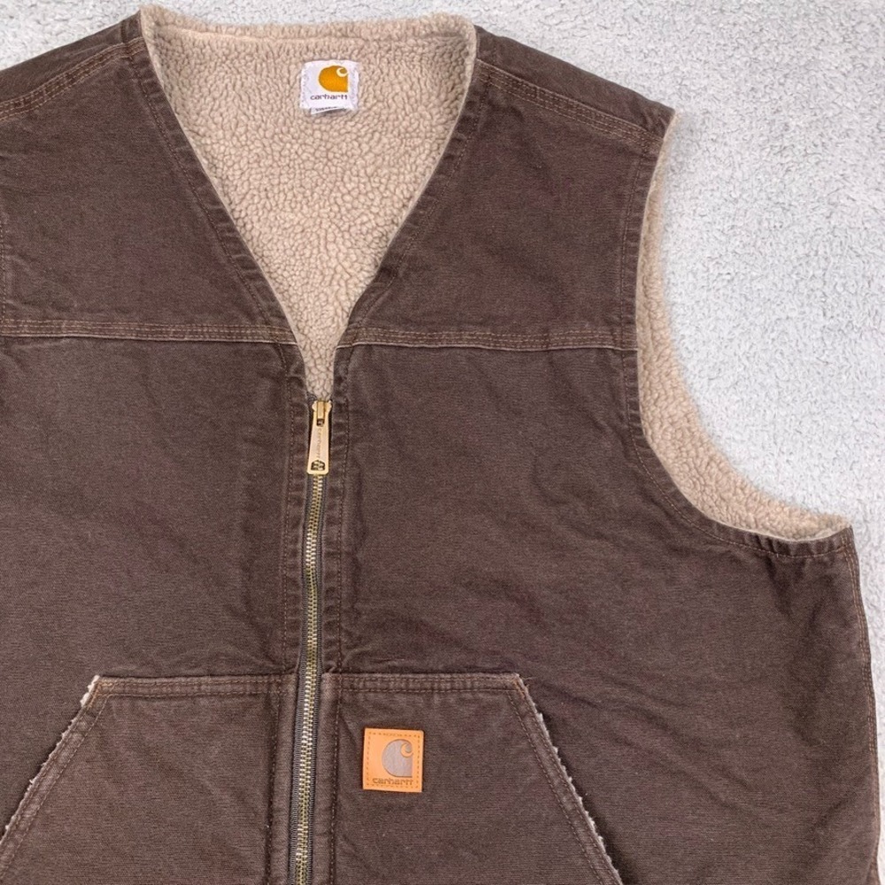 Carhartt Vest Men XL Regular Dark Brown Canvas Sherpa Lined Vintage